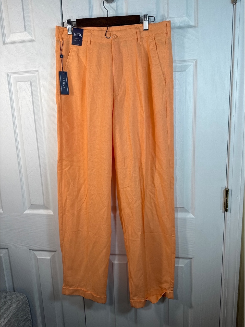Trust Men's Melon Orange Linen Rayon Blend Pants W32 L30